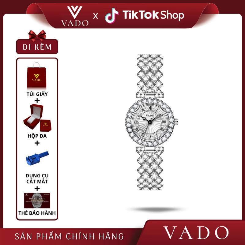 [LIVE 1 - DHJ3112-VADO] Đồng Hồ Nữ Mặt Tròn, Mặt Viền Đính Đá Sang Trọng, Dây Kim Loại Đính Đá, Phong Cách sang Chảnh - DHJ3112 VADO