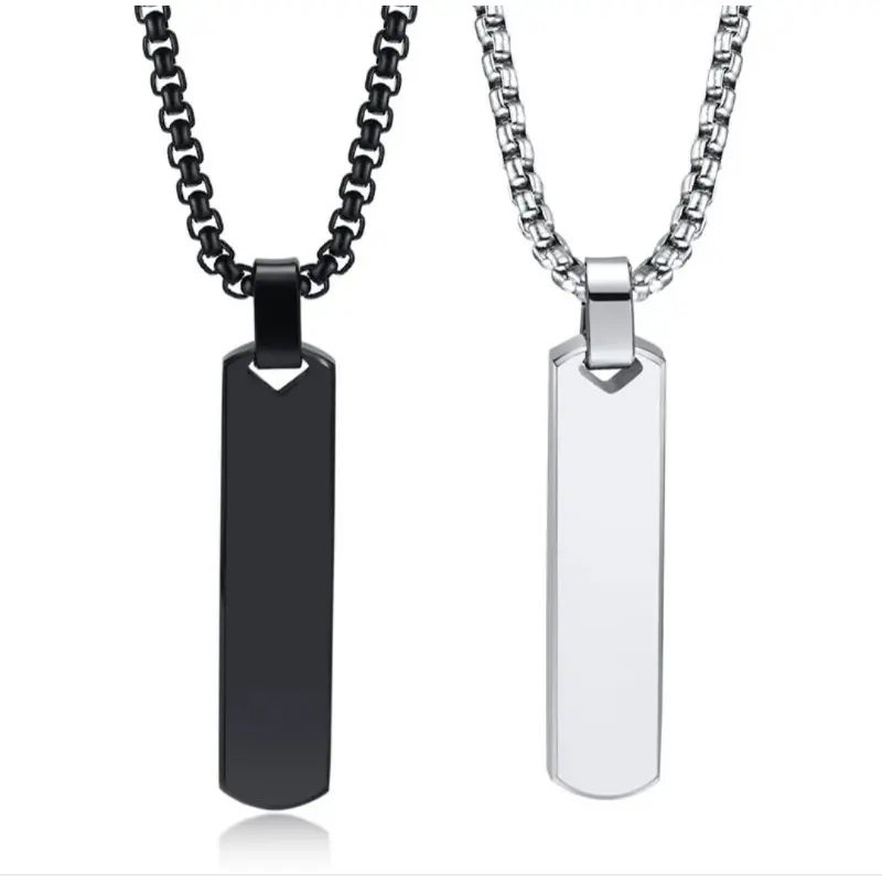 (KL6) KALUNG RANTAI TITANIUM PRIA LONTIN BALOK TEBAL KOREA SILVER HITAM TERBARU ANTI KARAT -CJR TITANIUM Liontin 8