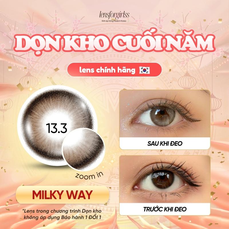  Kính áp tròng GIÃN TRÒNG xám sữa trong trẻo MILKY WAY CHOCO chính hãng HERA | Lens cận | LENSFORGIRLSS 