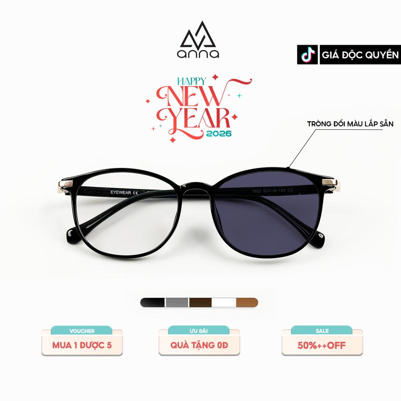 Gọng Kính Thời Trang ANNA Công Sở Dáng Vuông Kèm Tròng Đổi Màu Chống UV Chất Liệu Nhựa Mix Kim Loại 1602