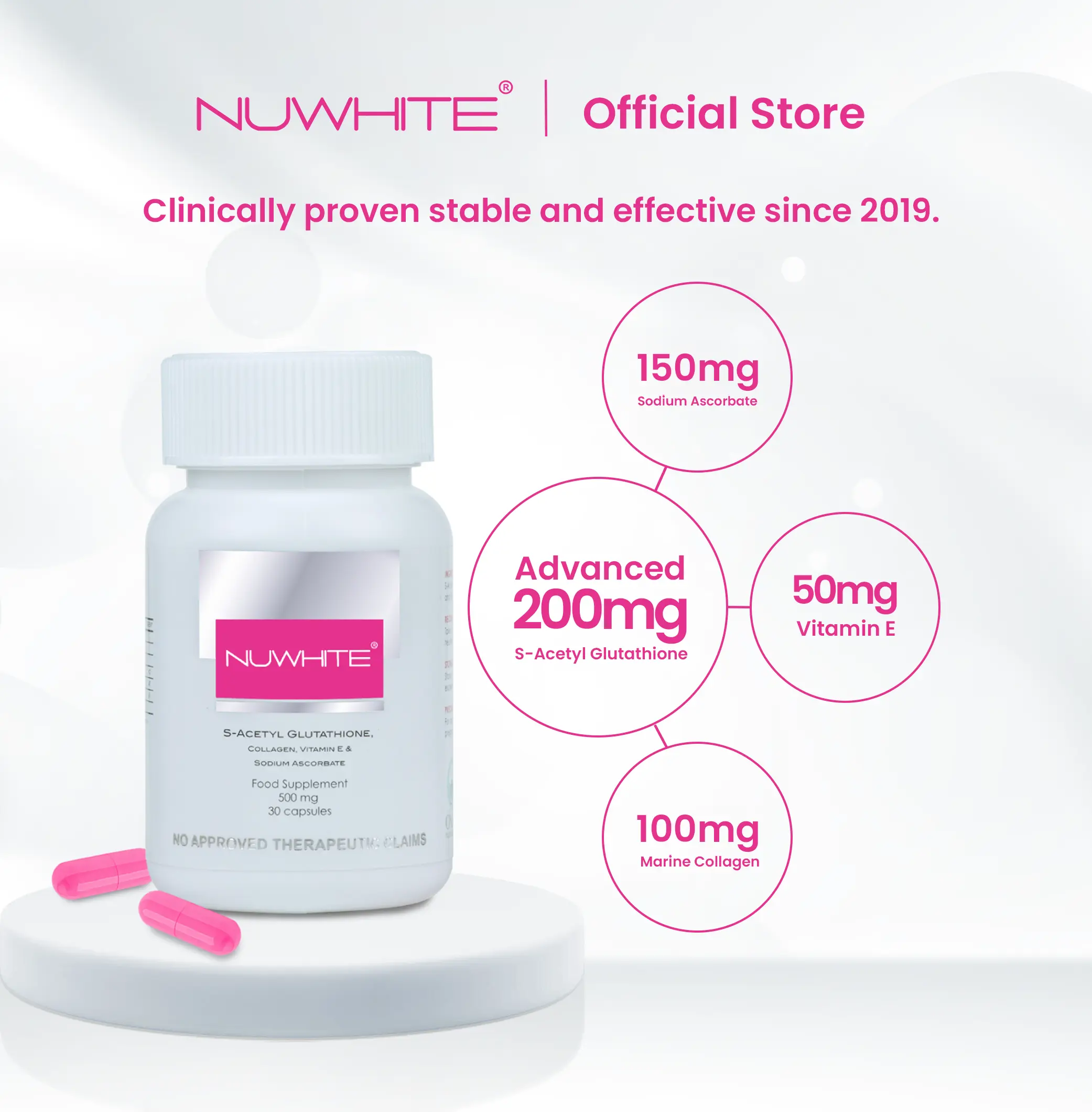 Nuwhite 7 Day Trial Pack S-Acetyl Glutathione - 200mg of S-Acetyl Glutathione