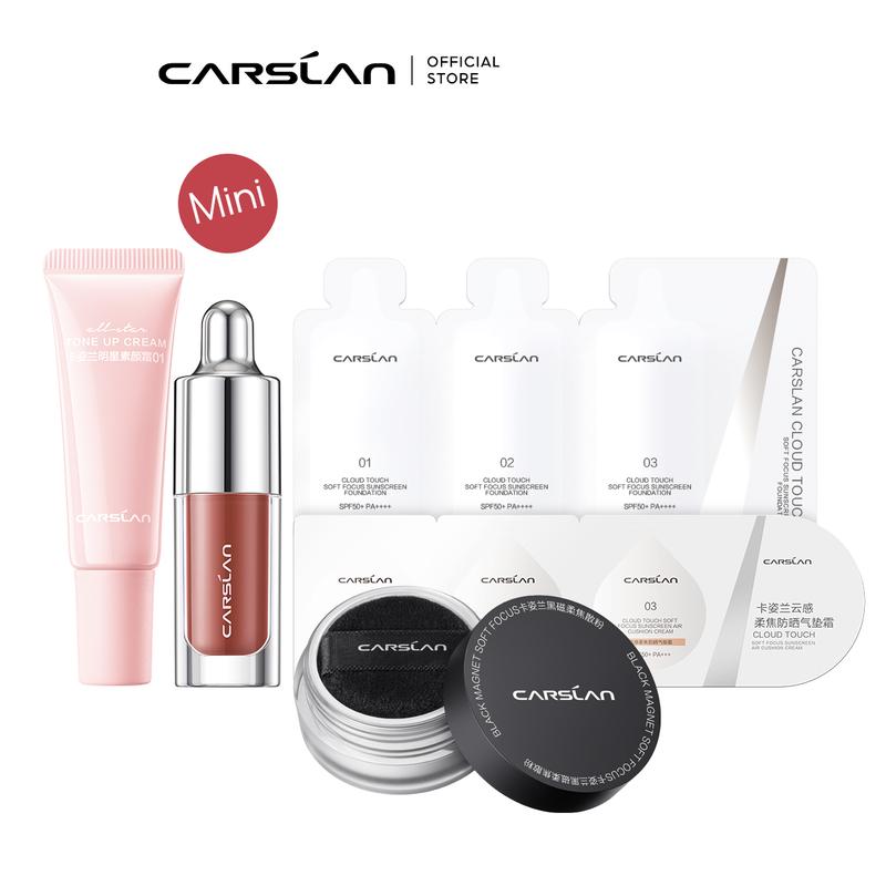 Bộ Trang Điểm Mẫu Mini, Bộ 5 Món,Kem nâng tone (bản cấp ẩm)5g*1 Son serum mini 1g*1 Phấn bột mini 1g*1 Set kem nền chống nắng 3g*1 Set cushion chống nắng 3g*1