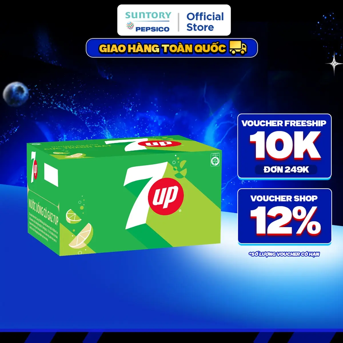 [SALE ĐẠI LỄ]Thùng 24 Chai Nước Ngọt Có Gaz 7Up (390ml/chai)