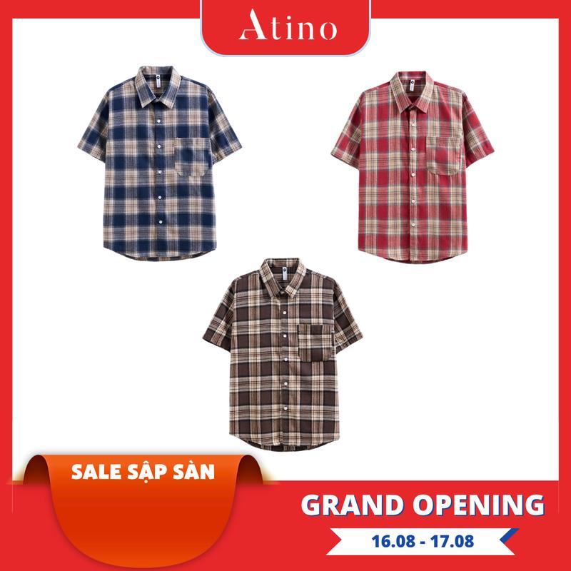 IxI Áo Sơ Mi Cộc Tay Nam Kẻ Caro Mix Túi Ngực ATINO L.3.4947 Form Regular Menswear Bi Tre  áo  sơ áo  sơ
