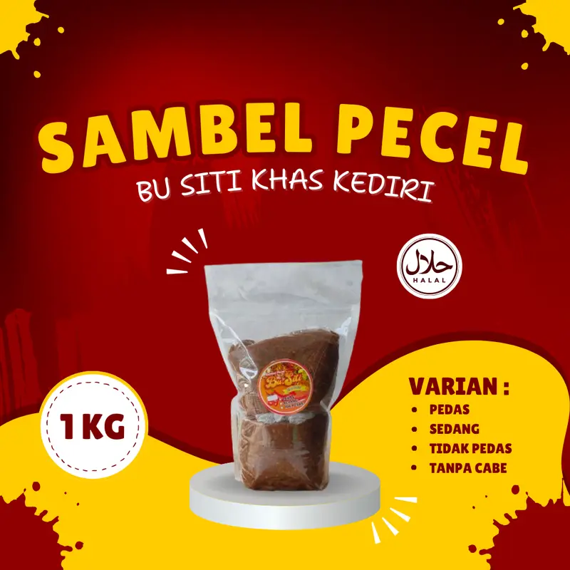 Sambel Pecel Kediri BU SITI Tanpa Pengawet | Bumbu Sambel Pecel BU SITI Khas Kediri (Rasa PEDAS, SEDANG, TIDAK PEDAS) - 1 KG 0