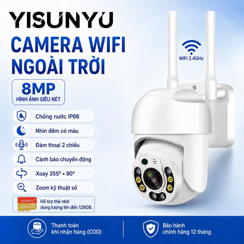YISUNYU Camera WiFi Ngoài Trời 8MP IP66, Nhìn Đêm Có Màu, Đàm Thoại 2 Chiều,…