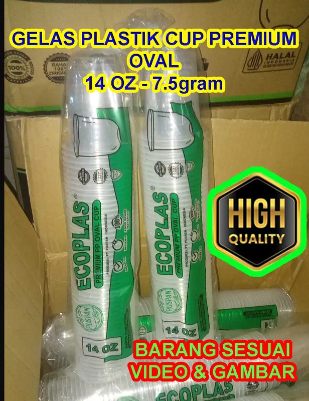 (isi50pcs) Gelas Plastik OVAL 14OZ OVAL / U CUP 14OZ 7,5 GRAM /GELAS PREMIUM PP ECOPLAS PUSPAN 0