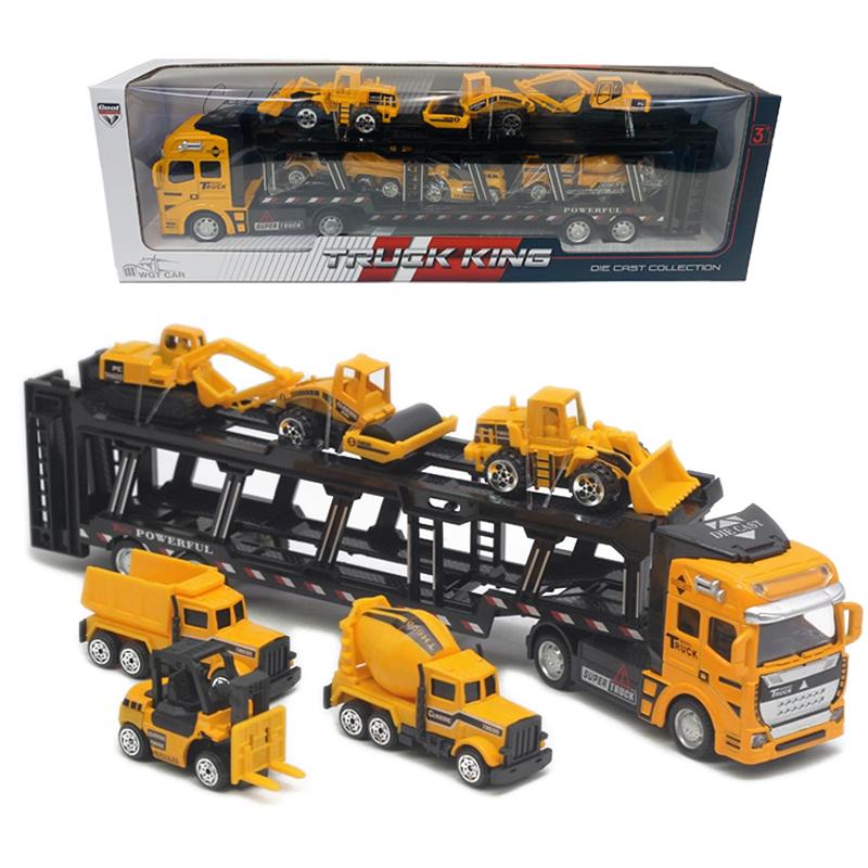Product Introduction of 6 IN 1 Pull Back Paduan Kendaraan Truk Container Pengangkut diecast metal car trucks Mobil Mainan Mobilan Bulldozer Toys 54