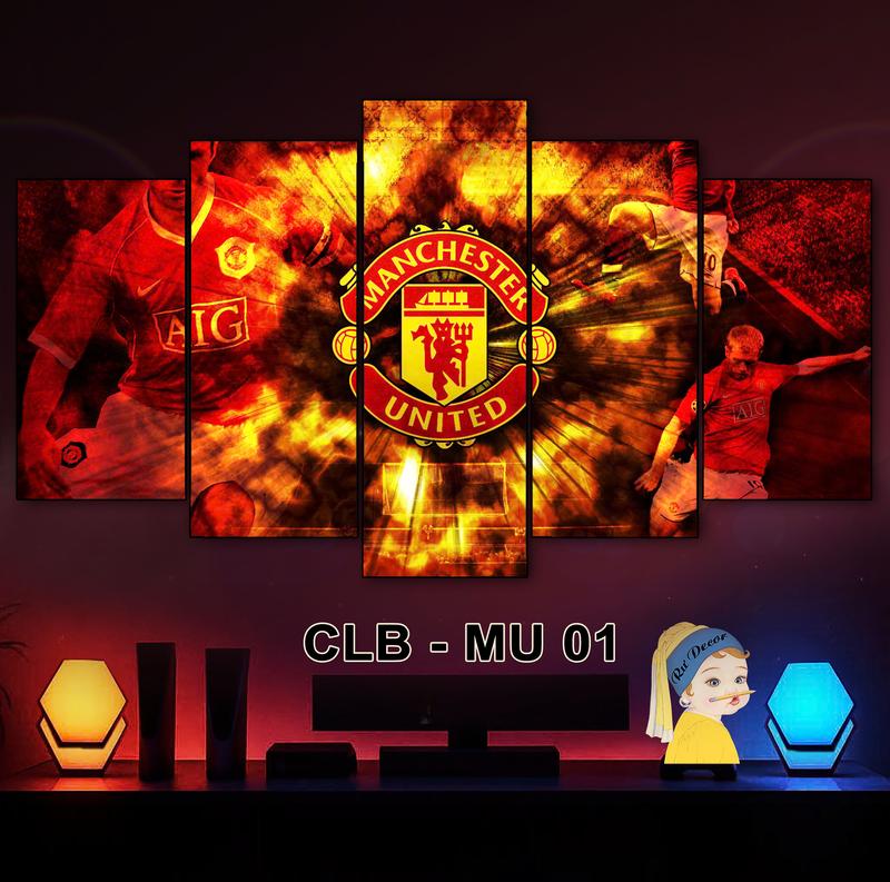 Tranh CLB Bóng Đá Manchester United - Bộ 5 Tấm Tranh Ghép Tráng Gương Dán Tường Fomex 5mm Kèm Keo Dán Chuyên Dụng Decor Phòng Phòng Khách Trang Trí Nhà Cửa Gaming