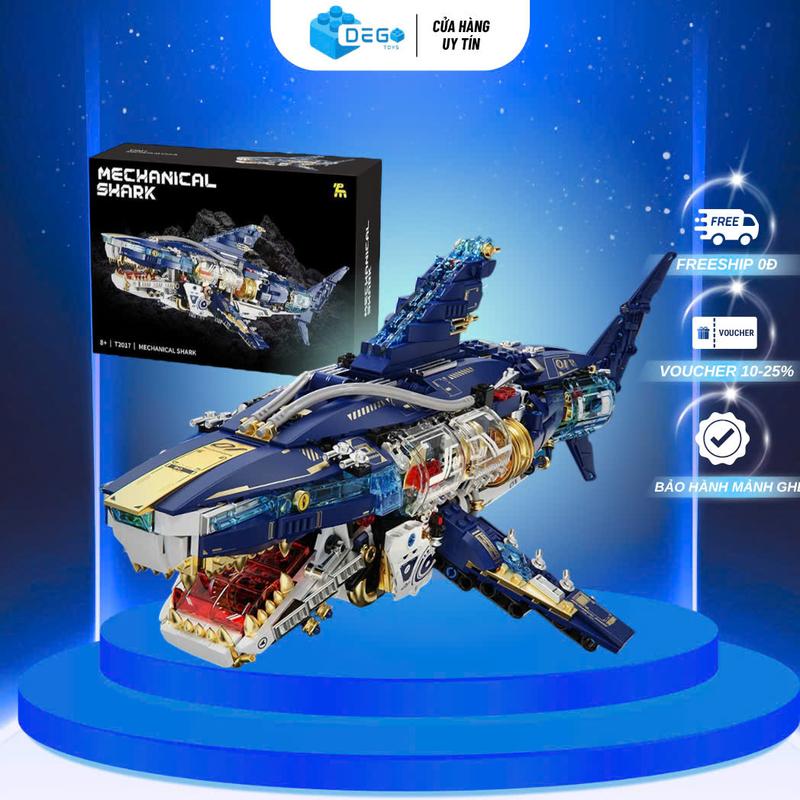 CÓ ĐÈN Mô hình lắp ráp Cá mập Megalodon SKU T2017 Đồ chơi lắp ráp trưng bày cá mập DEGO Toys