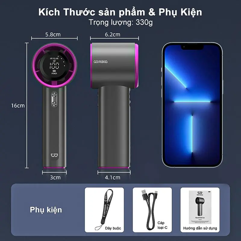 【GOOJODOQ* KOC/KOL】 Quạt cầm tay tốc độ cao tặng nhãn dán kim cương, 100 mức gió,  màn hình kỹ thuật số, Usb Mobile Phụ Kiện, thích hợp làm quà tặng | BigBuy360 - bigbuy360.vn