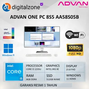 AIO ADVAN ONE PC i5 A-8S5 AA58S05B - i5 1235U 8GB 512GB W11 23.8 FHD 5.0MP CAMERA MS KB WIRELESS 1Year