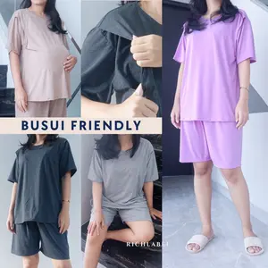 Setelan Piyama Menyusui Celana Pendek - ILANA ONE SET Busui & Bumil Friendly Spandek PE Polos - 0037