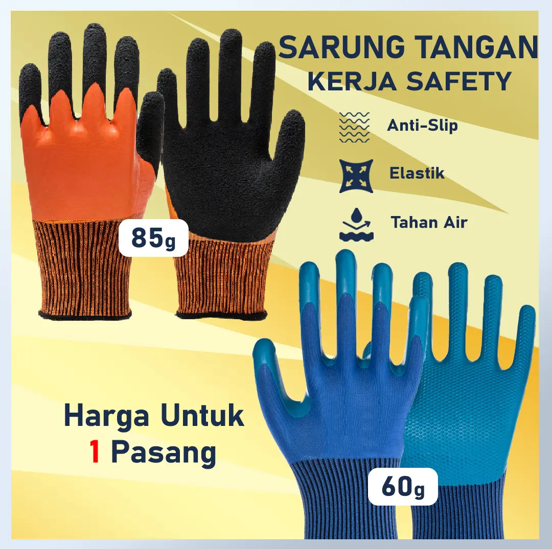 (1 PASANG) Sarung Tangan Kerja Safety Anti-Slip Elastik