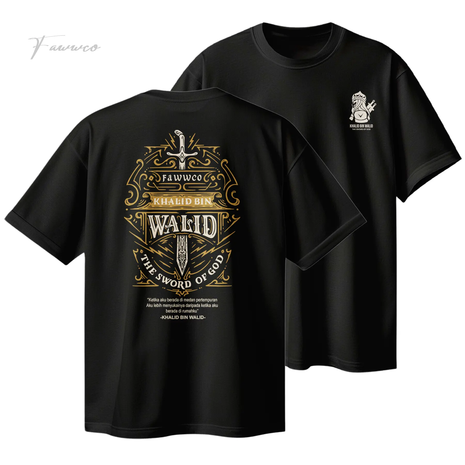 FAWWCO KHALID PEDANG LETTERING  - Tshirt Kaos Dakwah berkualitas Distro 24S Sablon Standar