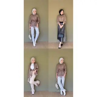 Meyla Blouse Kemeja Katun free Obi belt - kemeja 3 looks Toyobo Wanita