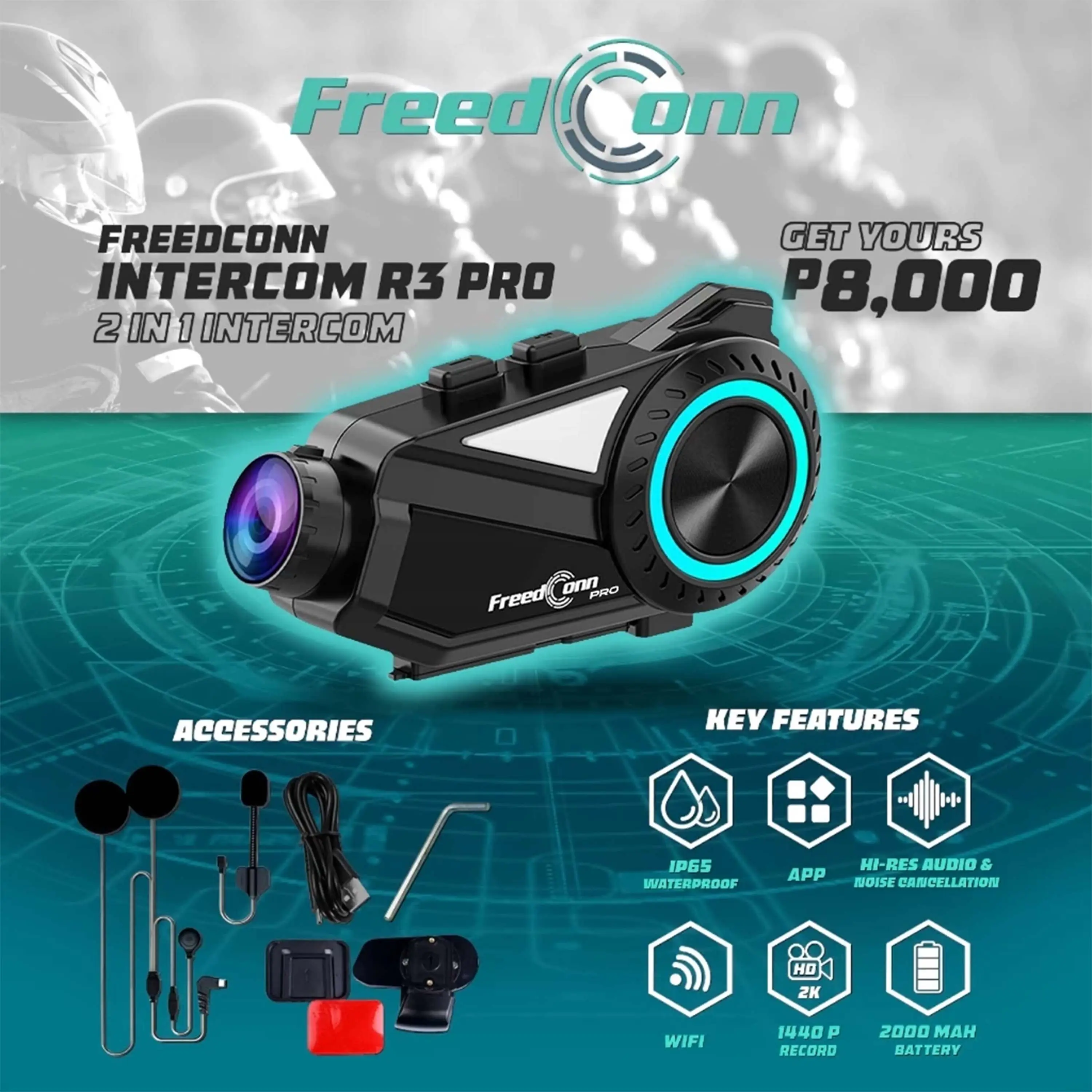 Freedconn R3 pro Motorcycle Helmet Bluetooth Intercom With Build 