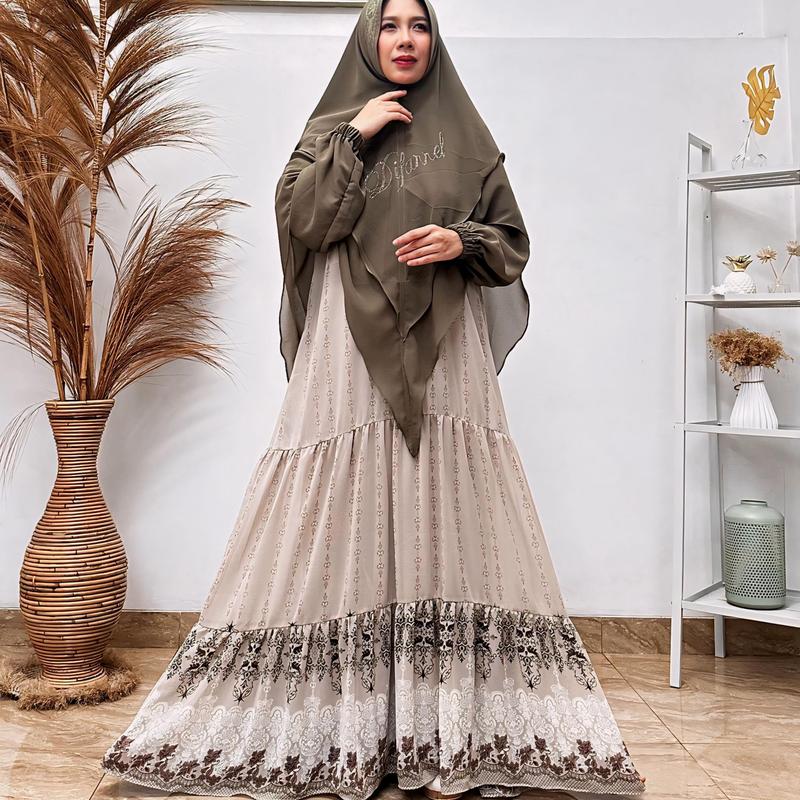 syafa  Set Syar'i (Gamis & Khimar) Cantik Ceruty Muslim Wanita Syari 3