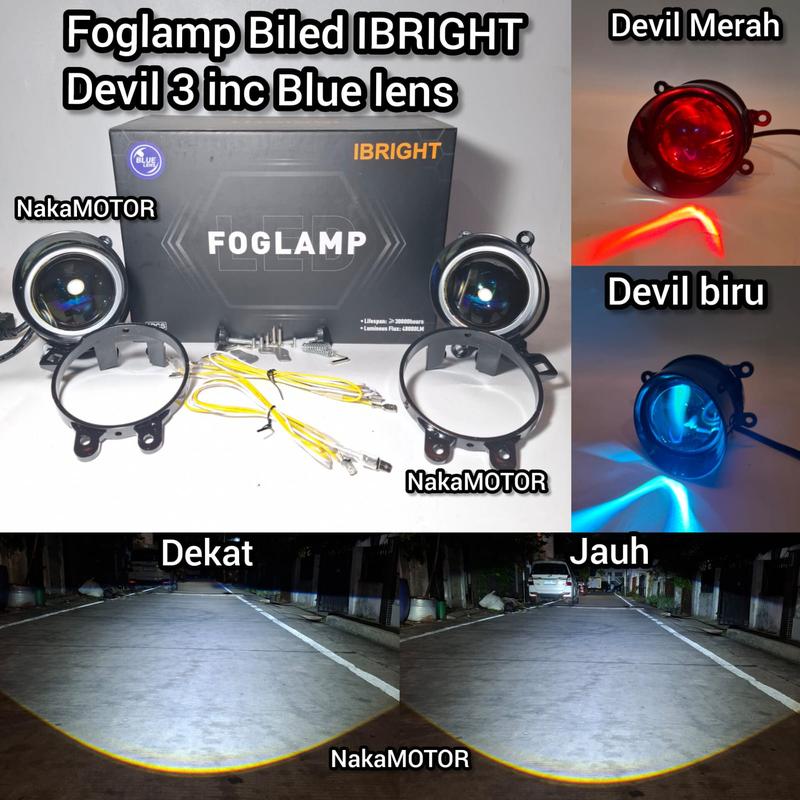 IBRIGHT SEPASANG Lampu Foglamp Biled 3 Inc C990 Devil Eye New Upgrade For Toyota Dan Honda Bonus Brecket Universal 1
