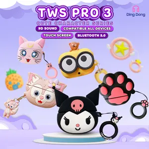 [DingDong] COD Headset Bluetooth PRO 3 TWS Earphone Casing Kartun Lucu True Wireless Full Bass Stereo HIFI