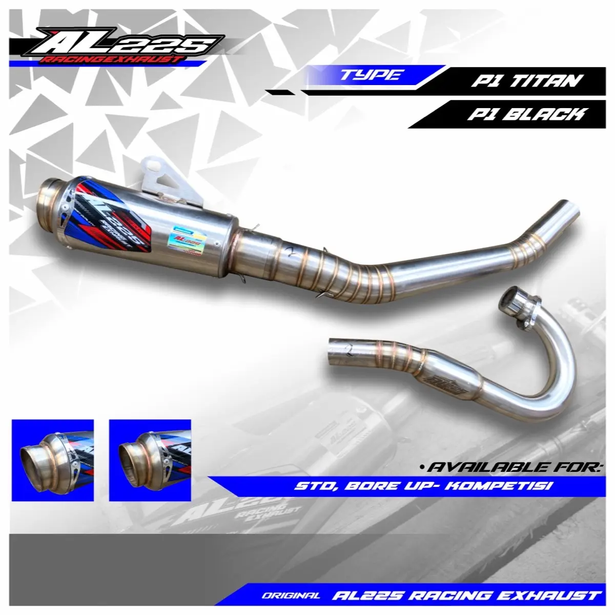 knalpot kolong atas type p1 surex std-Boreup  KLX/DT150/CRF150 original AL225RACING