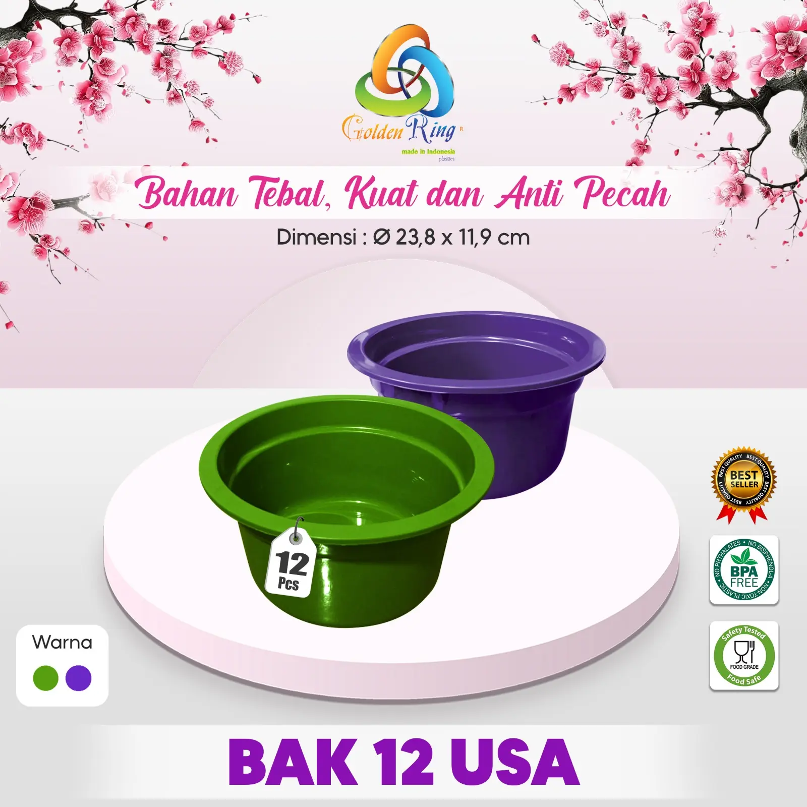 (12 PCS) BAK 12 USA / BAK PLASTIK / BAK AIR ANTI PECAH / BAK SERBAGUNA / BAK UNGU