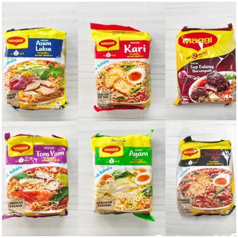 Mie Kuah Instant Malaysia MAGGI 1 bungkus kecil/Maggi Mie Malaysia | Maggi Curry Noodle/Maggi Mie Instant malaysia / asam laksa / Tomato Delight / kari / tomyam / pedas giler ayam bakar / kari cili api Food Instan Bawang Goreng 2