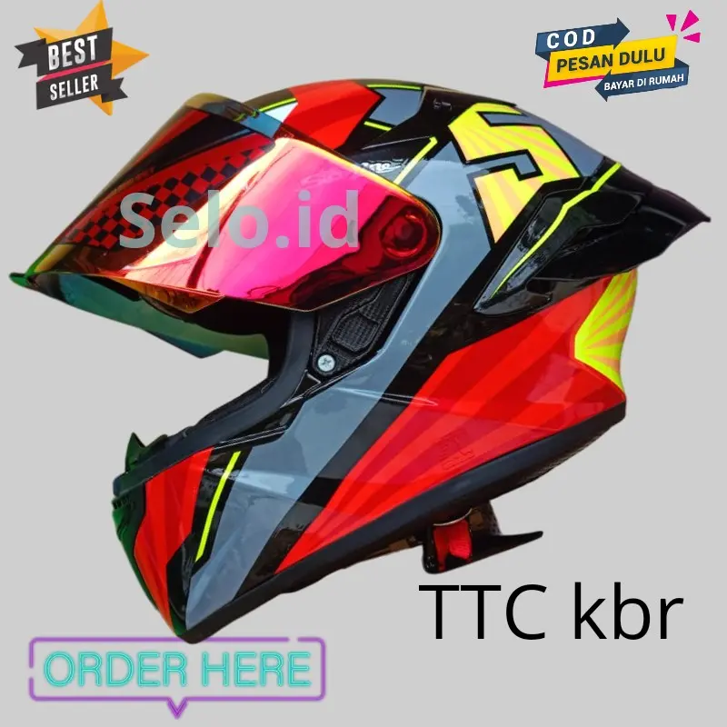 Helm TT COURSE  leopard full face paket ganteng spoiler ttc BISA COD 6