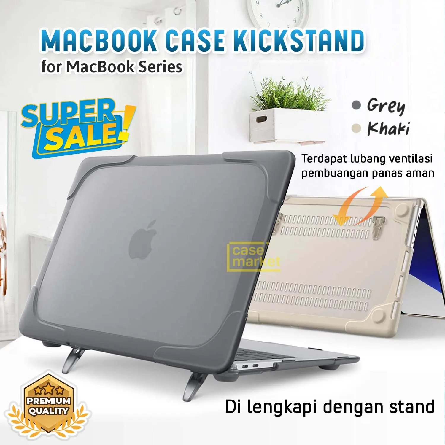 PELINDUNG / COVER for MacBook Air 13 M1 M2 M3 M4 Case Shockproof Protective Full Cover Kickstand Transparan Matte Plastic Top Bottom Layer