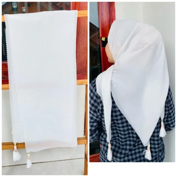 Hijab Segiempat Polos Jambul Tassel Bahan Waflle Rubicorn Lasercut 2