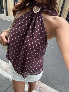 Top de cuello halter con lunares para mujer, blusa de satén sin mangas y sin espalda, elegante y chic para salir, conjunto de moda para vacaciones y streetwear, tops de fiesta de verano, camisola de corsé sexy y camiseta sin mangas, ropa para damas