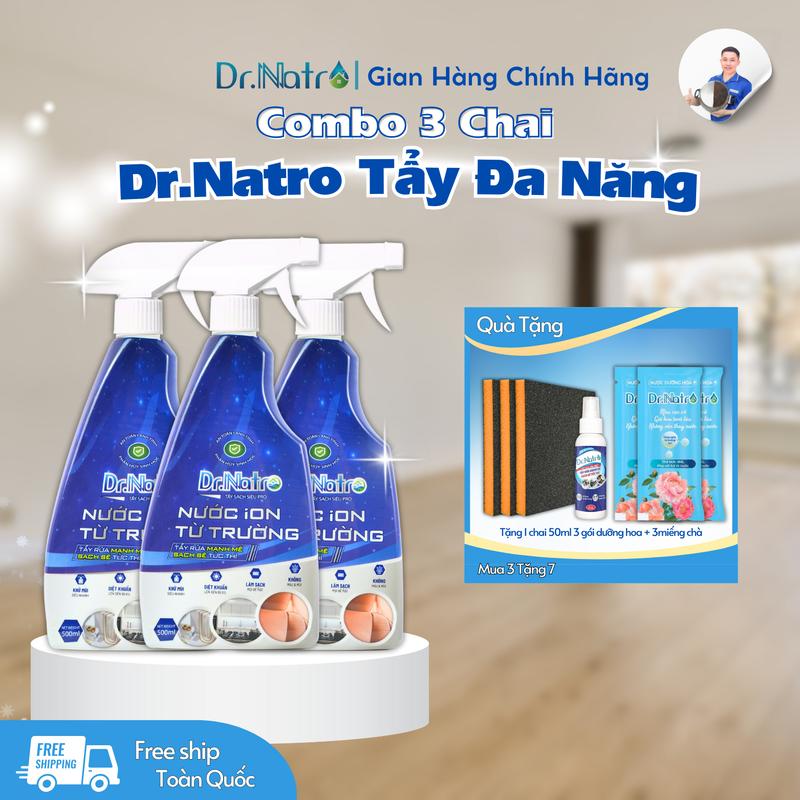 Combo 3 chai Dr Natro - Siêu Tẩy Đa Năng - Chai 500ml - Mua 3 tặng 7 ( 3 gói dưỡng hoa, 3 nhám, 1 chai 50ml ) Làm Sạch
