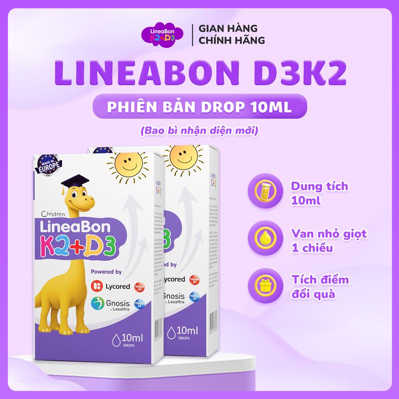  Combo 02 LineaBon Vitamin D3K2  10ml  - Hỗ Trợ Hấp Thu Canxi Cho Bé 