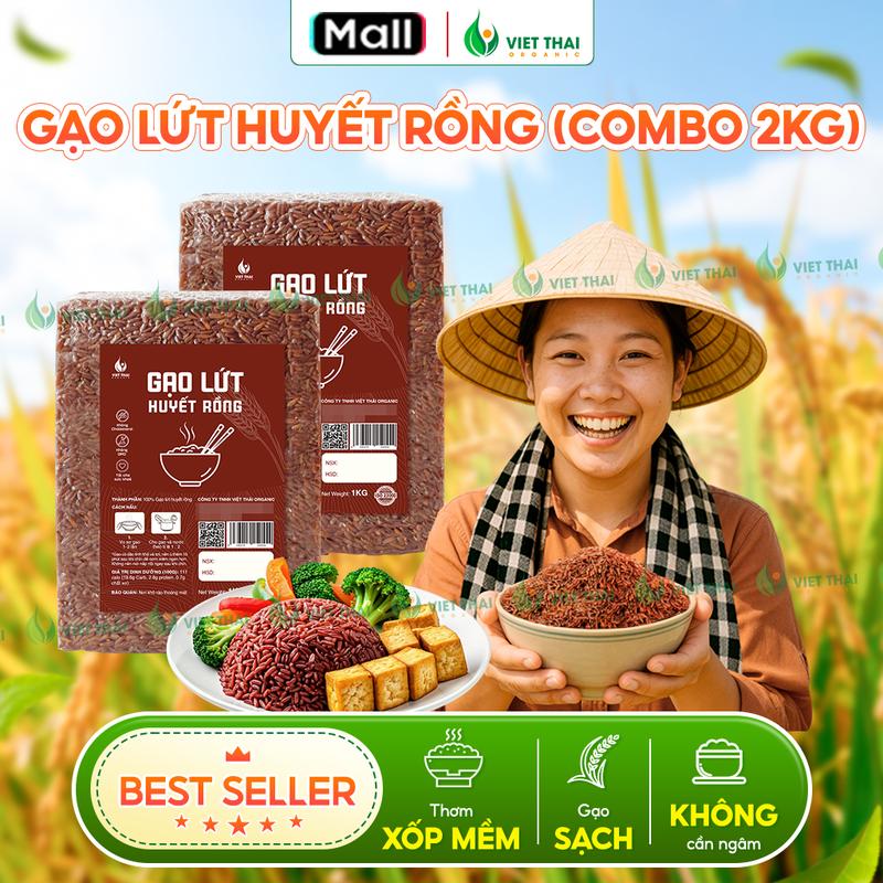   Combo 2kg tiết kiệm  Gạo Lứt Huyết Rồng Eatclean Healthy Food Thực Dưỡng Ít Calo Thơm Ngon Việt Thái Organic 