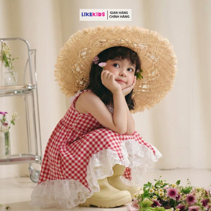 Váy cho bé gái kiểu dáng DÂY CARO REN LikeKids E67