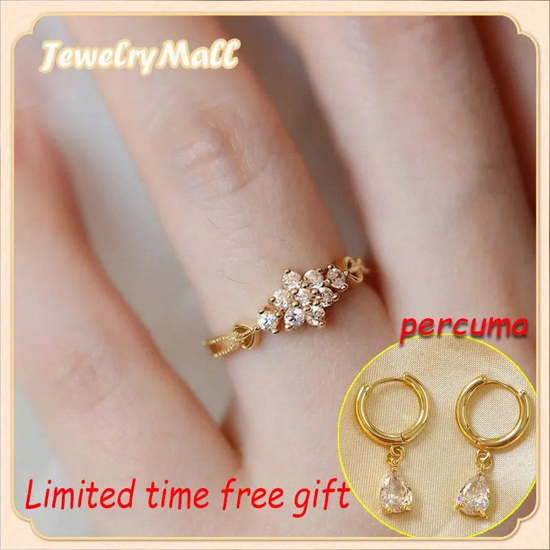 Cincin Emas, Bangkok Asli, dengan Zirkon Alabaster, untuk Wanita, Barang Kemas Pertunangan, Hadiah untuk Teman Wanita, Boleh Dilaraskan Pembukaan, COP 916 / 22k Emas