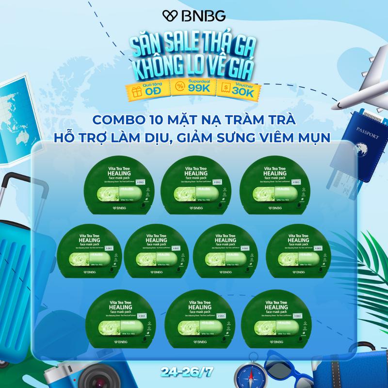 (Độc Quyền) Combo 10 Mặt Nạ BNBG Tràm Trà Hỗ Trợ Làm Dịu, Giảm Sưng Viêm Mụn BNBG Vita Tea Tree Healing Face Mask Pack 30mlx10