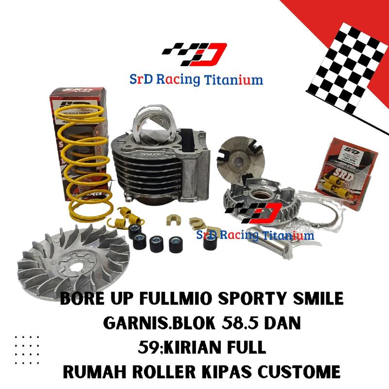 Blok Seher Bore Up Mio Sporty Mio Soul 150 cc 58.5 - Paket Full Roller Kipas Roller - Per CVT - Per Kampas Klip All Racing SRD 1