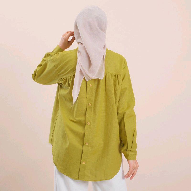 Kemeja Rika Kancing Belakang Linen Rami Original Baju Panjang Top Variasi Wanita Atasan Oversize Basic Outer 0