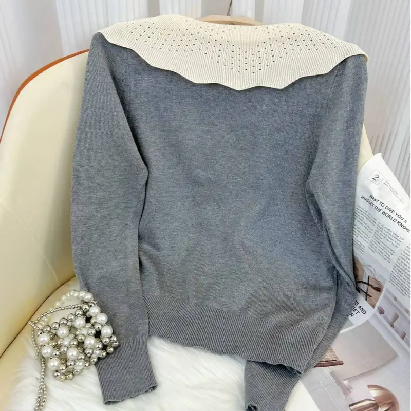 GS - Blouse Rajut Kerah Sailor Variasi Pita Lucu | Baju Lengan Panjang Pakaian Wanita Korean Fashion | Polos Kerah baby Kerah Korea | Rajutwear Knit wear 4