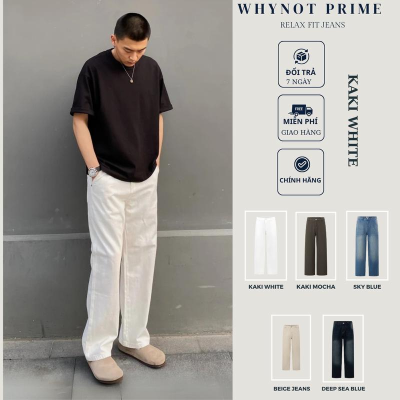 [PHIEN BẢN CAO CẤP] Quần Suông Trắng Kaki Denim - Quần Jean Trắng - Quần Suông Kaki Túi Chéo WHYNOT PRIME - Quần KaKi Trắng Nam Nữ