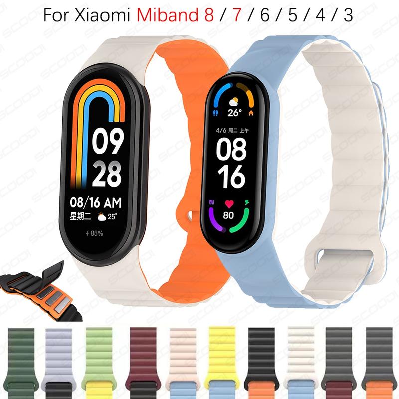 Dây đeo silicon nam châm cho XiaoMi Mi Band 10 9 8 Dây thay thể thao cổ tay cho Mi Band 7 6 5 4 3 Vòng đeo tay dây đôi màu