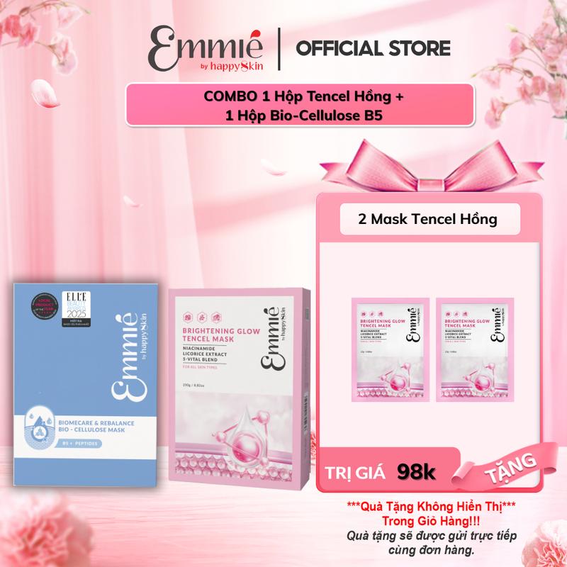 [ĐỘC QUYỀN] COMBO Bio Cell x Tencel: 1 Hộp 10 Mặt Nạ Sinh Học B5 Bio-Cellulose Mask 25g  + 1 Hộp 10 Mặt Nạ Vải Sinh Học Tencel Hồng Mask 25g Emmié by Happyskin