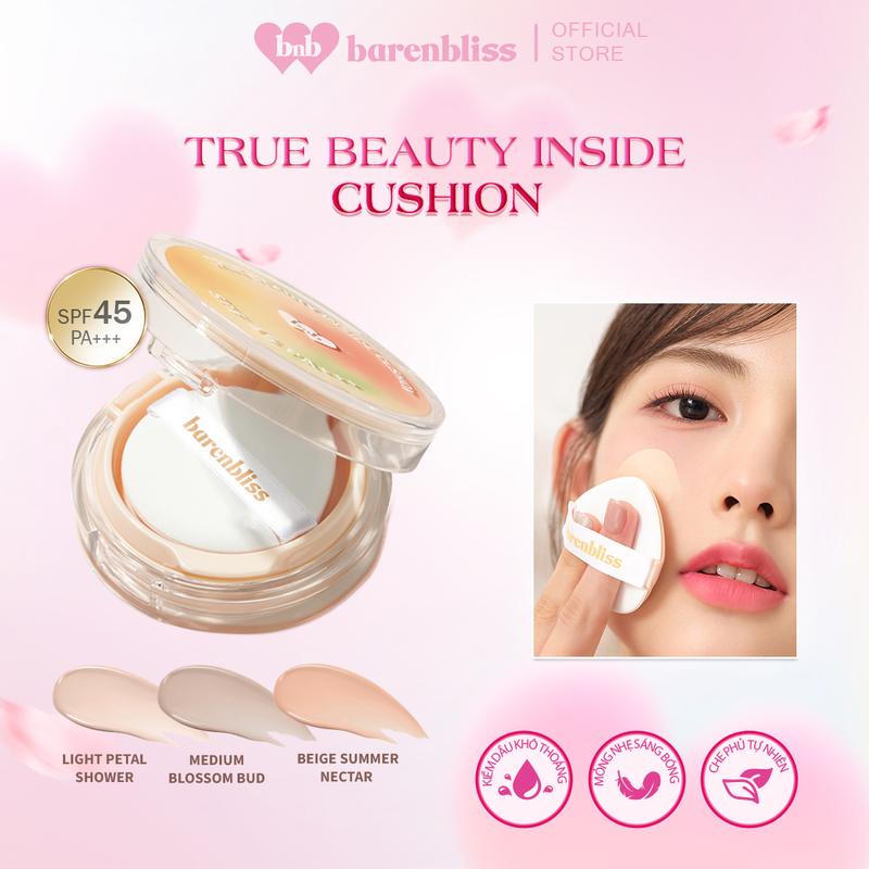  BARENBLISS Cushion True Beauty Inside Mỹ Phẩm Trang Điểm Che Phủ Chống Thấm Nước Độ Chống Nắng Cao SPF45PA+++ 15gr Nữ Cosmetic 