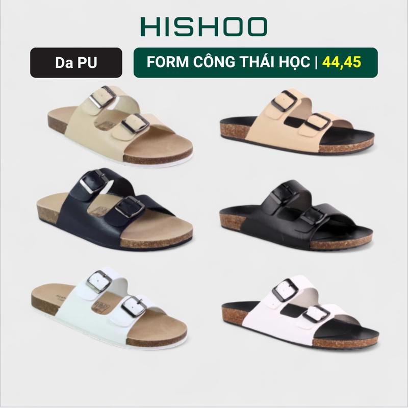 Dép đế trấu birken nam nữ unisex 2 khóa da PU tổng hợp size 37 - 45 chính hãng Hishoo S093