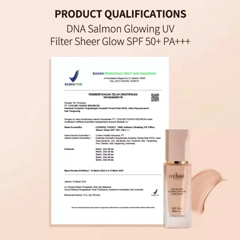 Sunscreen Louisse Choice DNA Salmon Glowing UV Filter Sheer Glow SPF 50+ PA+++ 30ml - Facial, Vitamin 8