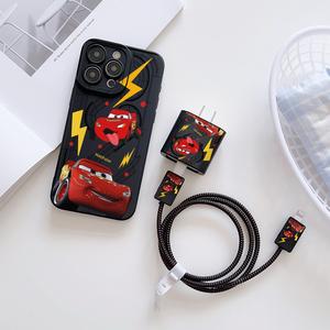 Set de 6 Piezas de Funda para Teléfono de Dibujos Animados con Rayo, Cubierta para Cabeza del Cargador, Protector de Cable, Cuerda de Almacenamiento, Envoltura para Línea de Datos, Fundas para iPhone TPU Antigolpes