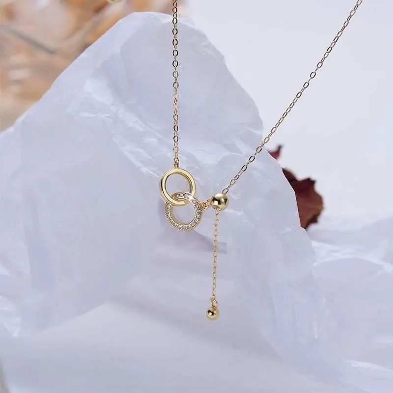 D Royce Jewellery  Kalung rumbai yang saling bertautan dengan cincin ganda, rantai tulang selangka temperamen serbaguna dengan desain ceruk ringan harian yang serbaguna Elegan