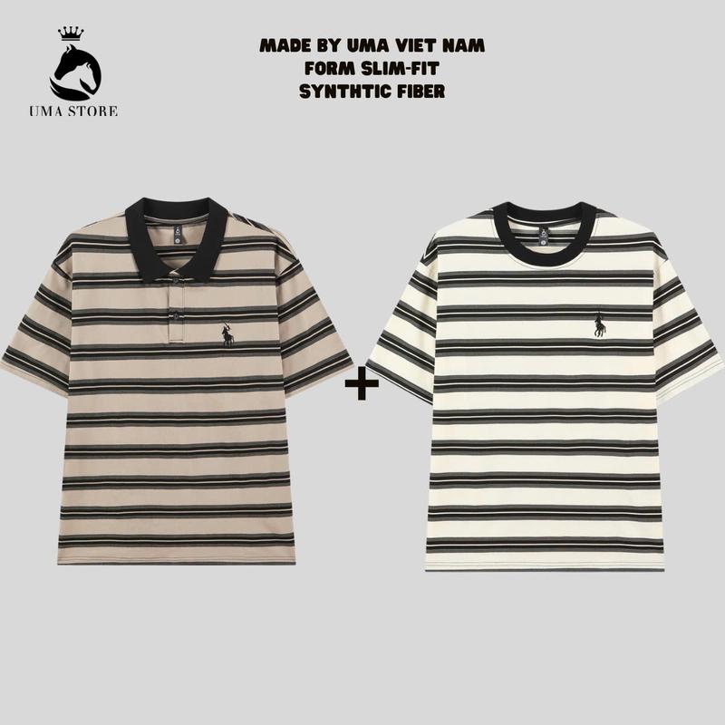 UMA Combo 2 Áo Cotton Nam Nữ UMA Vải Kẻ Logo Thêu Ngựa Cổ Tròn Cổ Bẻ Chất Cotton Định Lượng 250gsm Thấm Hút Mồ Hôi Thoải Mái Khi Vận Động