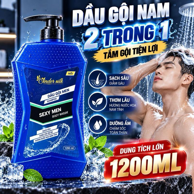 Dầu Gội Nam Sexy Men 1200ml 2 Trong 1 Tắm Gội Tiện Lợi Hương Nước Hoa Nam Tính